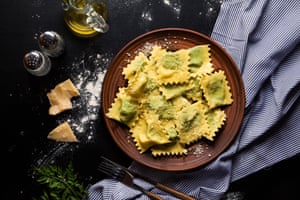 Ravioli with spinach and ricotta cheese.