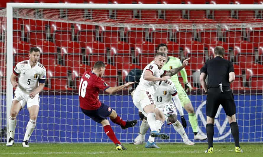 Jan Boril of Czech Republic is denied by the bar.