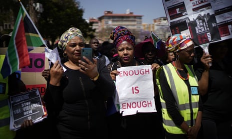 South African women take part in a protest against gender based violence in Pretoria, South Africa, on 27 September 2019. The march by civil servants was organised by the South African government.