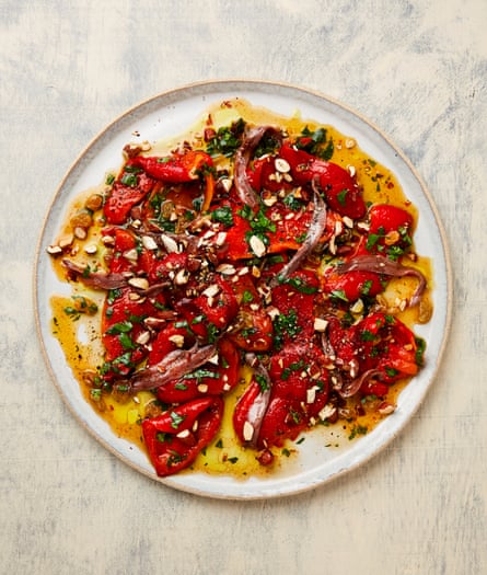 Yotam Ottolenghi’s roasted pepper salad with anchovies and almonds.