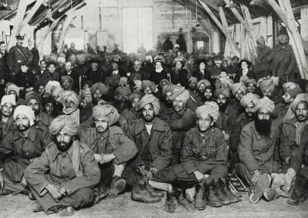 Injured Indian soldiers being cared for by the Red Cross in England in March 1915.