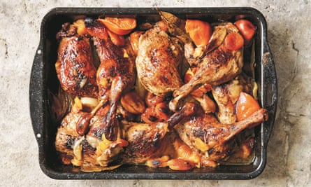 Roasted duck legs with clementines and apricots From Honey &amp; Co At Home: Middle Eastern Recipes From Our Kitchen by Sarit Packer and Itamar Srulovich