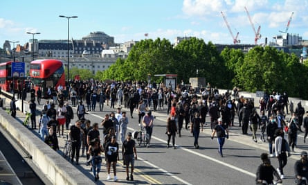Black Lives Matter protestors cross Waterloo Bridge on 13 June.