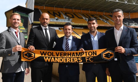 Wolves’ manager Nuno Espirito Santo, second left, is a Jorge Mendes client. The club’s managing director, Laurie Dalrymple, far right, said the agent’s role was advisory: ‘Someone, because of the friendship with the owners, that we take opinions and advice from.’