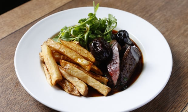 ‘Fiercely fried: ox liver, chips and prunes’.