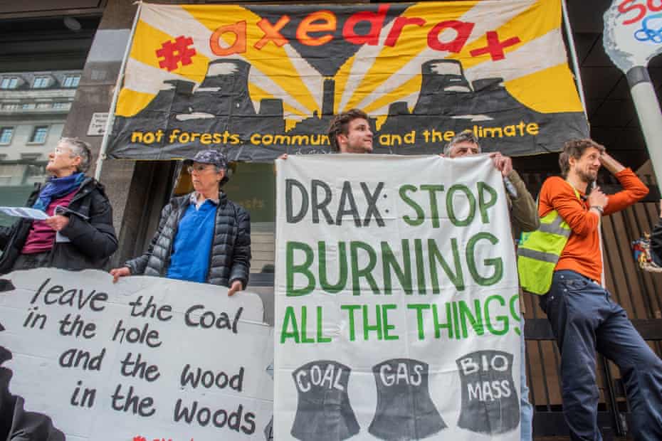 A protest against Drax, said to be the biggest carbon emitter and coal power station in the UK.