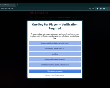 Screenshot on fraudulent website asking for verification details to download a ‘beta key’, which is in fact malware software.