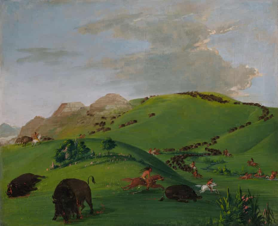 A painting Buffalo Chase, Mouth of the Yellowstone, 1832-1833 by George Catlin