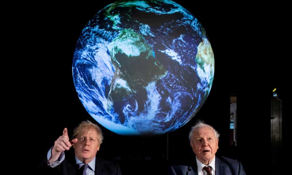 Boris Johnson and David Attenborough attend a conference about the Cop26 UN climate summit in London