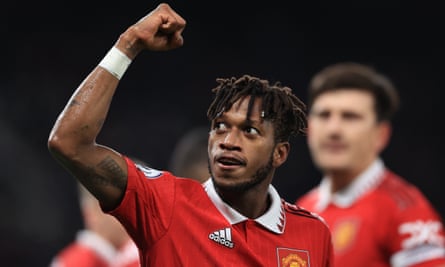 Fred celebrates after scoring the third goal against Nottingham Forest