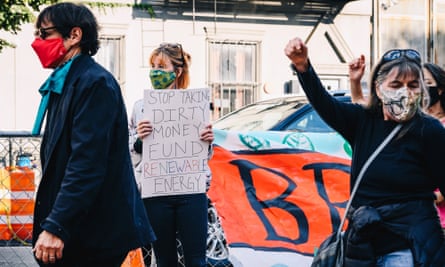Demonstrators gather for a ‘No North Brooklyn Pipeline’ dance blockade protest.