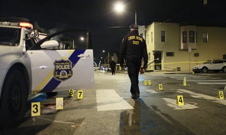 An investigator at the scene of a shooting in Philadelphia in 2016.