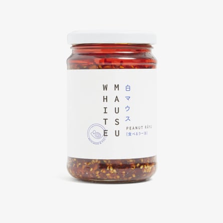 Jar of White Mausu Peanut rāyu chilli oil.