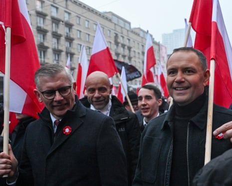 Polish President Karol Nawrocki (R) and the head of Poland’s Security Bureau (BBN), Sławomir Cenckiewicz (L) take part in the Independence March in Warsaw, Poland.
