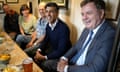 Rishi Sunak with work and pensions secretary Mel Stride, right, in a community pub in Exeter, Devon