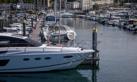 Boats moored on the seaside resort of Torquay in Devon