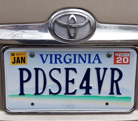 Trisha Wells’ new license plate after being forced to leave town.