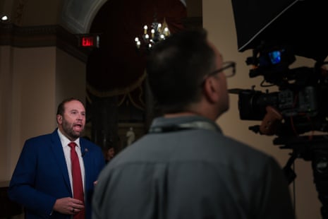 House ways and means committee chair Republican Jason Smith (R-MO) speaks in a television interview outside the House chamber in the Capitol on Wednesday.