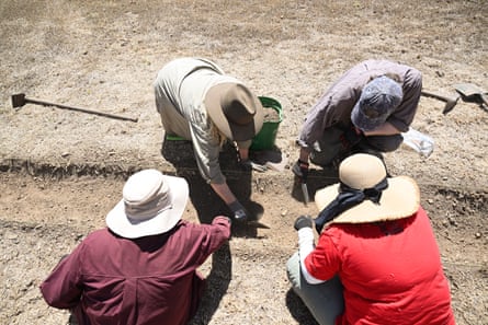 Volunteers dig in the soil