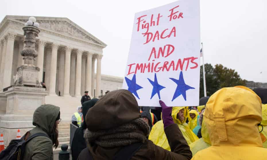 US-COURT-IMMIGRATION-DREAMERSImmigration rights activists hold a rally in front of the supreme court on 12 November 2019, as the court hears arguments about Daca.
