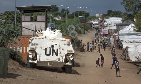 A United Nations armoured personnel carrier in a camp for displaced people in Juba, South Sudan, in July 2016