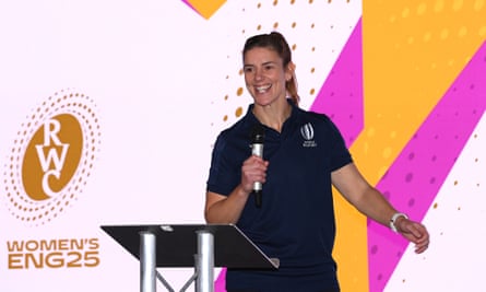 Former England player Sarah Hunter speaks at the Stadium of Light, which will host England’s opening fixture.