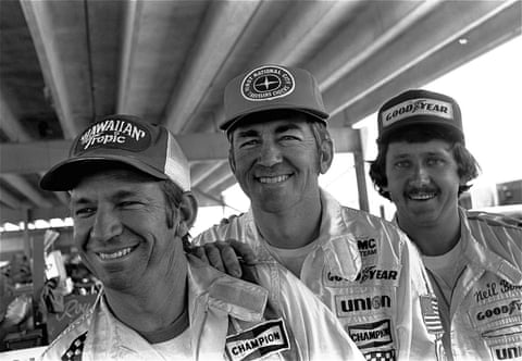 The Alabama gang of stock car racing, left to right, Donnie Allison, Bobby Allison, and Neil Bonnett, all from Hueytown, Alabama, pose together on 29 April 1977 in Talladega, Alabama.