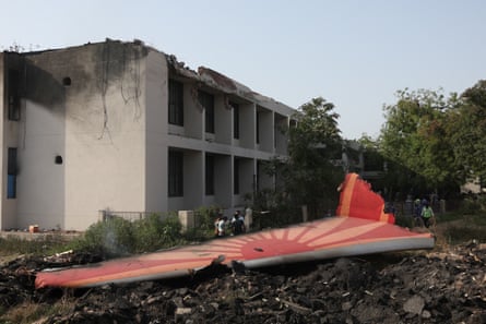 Wreckage of a Boeing 787 Dreamliner lies at the site where it crashed in Ahmedabad, India.