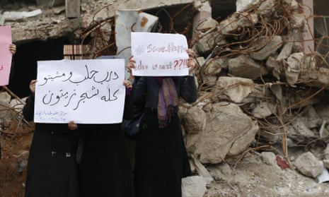 Syrian women protest about the seige in Aleppo