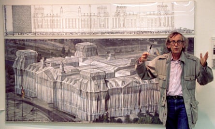 ‘There were spies everywhere’ … Christo with a drawing of Wrapped Reichstag.
