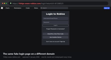 A screengrab of a scam webpage targeting young Roblox users