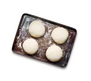 Form into four equal balls, leave to prove for two hours, while you prep your toppings, then flatten into thin discs
