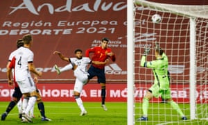 Álvaro Morata scores Spain’s first goal goal against Germany.