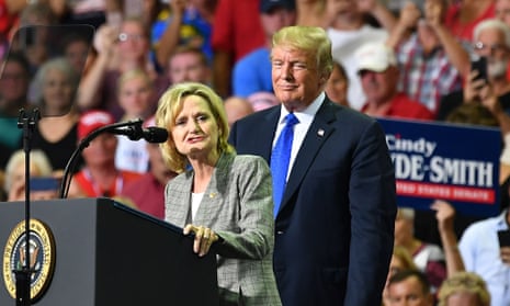 Cindy Hyde-Smith and Donald Trump at a rally in Southaven, Mississippi on 3 October. 