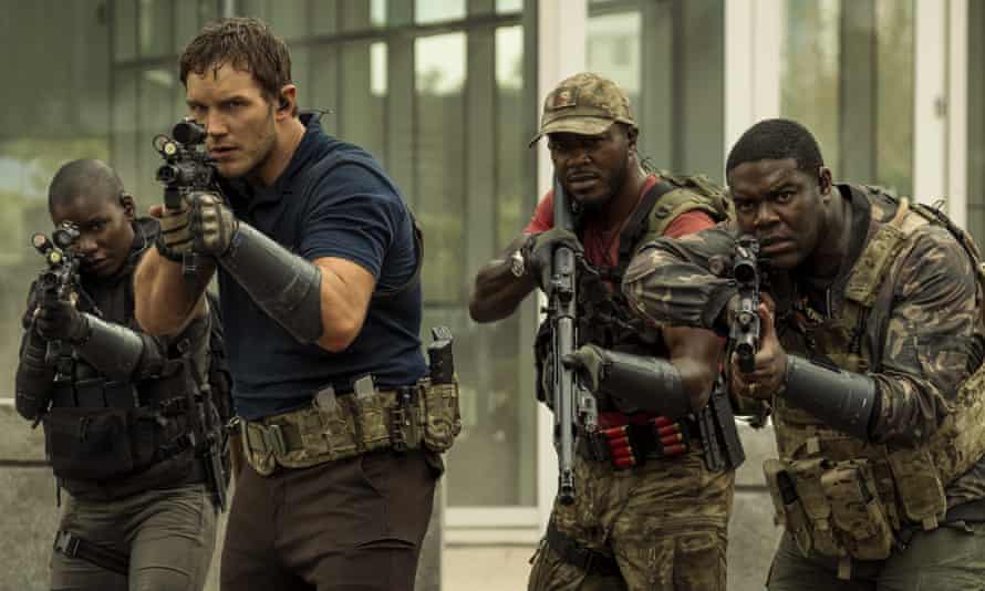 Chris Pratt, from second left, Edwin Hodge and Sam Richardson in a scene from The Tomorrow War.