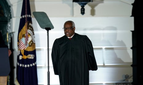 Clarence Thomas at the swearing-in of Amy Coney Barrett in October 2020. Thomas has insisted his gifts did not have to be reported under federal ethics laws.