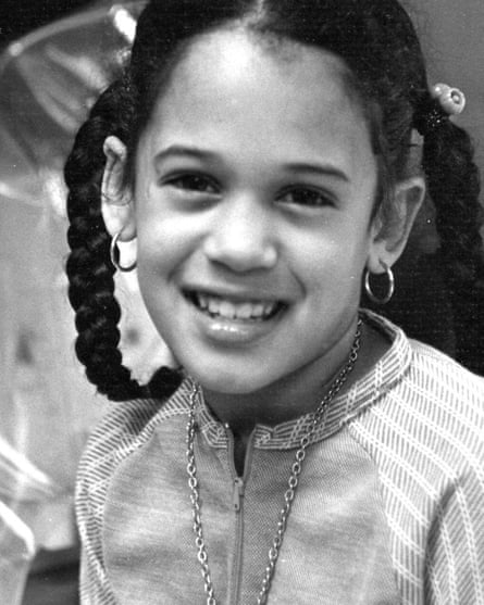 This undated photo provided by the Kamala Harris campaign in April 2019 shows her as a child at her mother’s lab in Berkeley, CA.