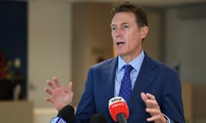 Industrial relations minister Christian Porter speaks to the media following a roundtable with union and employer representatives to discuss the coronavirus
