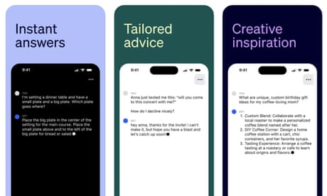 Images of the interface of the ChatGPT app for iPhones.