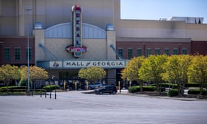 The nearly empty parking lot of the Mall of Georgia in Buford, Georgia, USA, 15 April 2020.