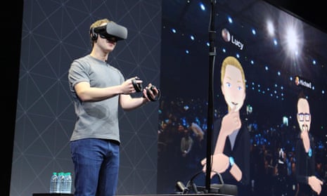 Facebook co-founder and chief executive, Mark Zuckerberg, speaks at an Oculus developers conference while wearing a virtual reality headset in San Jose, California on October 6, 2016.