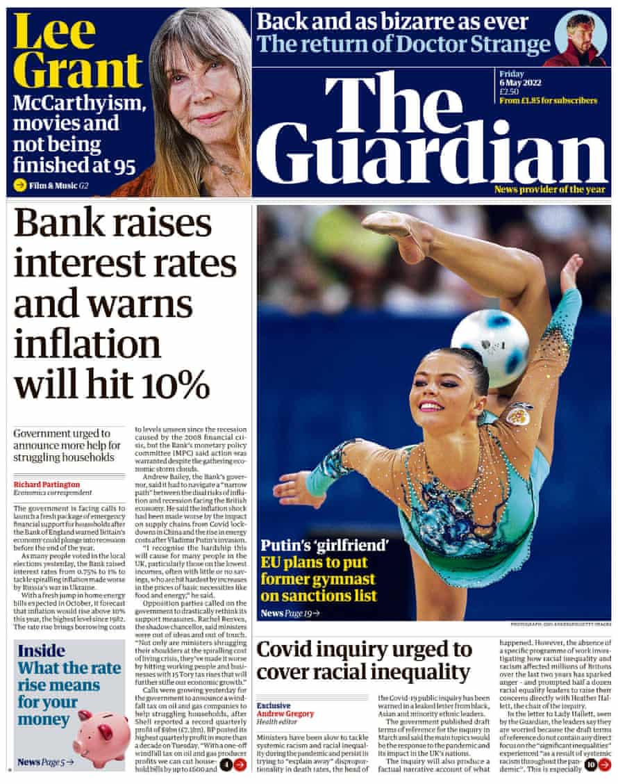 Guardian front page, 6 May 2022