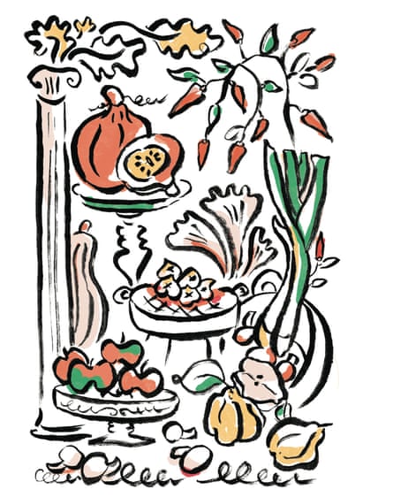 Mark Diacono illustration autumn planting and cooking for GFQ by Miki Lowe