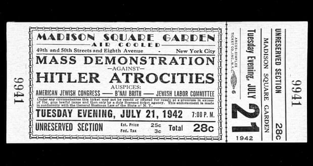Ticket for an Anti-Hitler Demonstration in New York City.