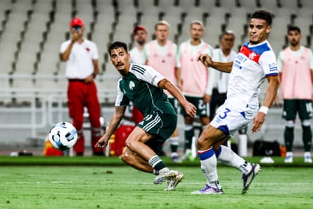 Panathinaikos’s Filip Duricic (right) in action against Rangers’ Max Aarons