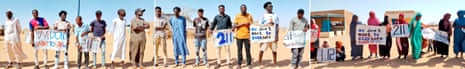 In Agadez, Niger, refugees in a desert camp protest peacefully with placards saying ‘we don’t want to stay here’.