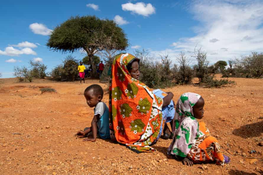 A woman and two children.