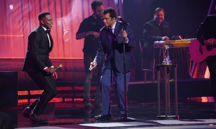 Charley Pride, right, and Jimmie Allen performing at the Country Music Association awards show, Nashville, Tennessee, on 11 November 2020.