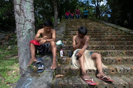 Activists at the Indigenous Education and Culture Centre at the entrance to the Raposa Serra do Sol territory for an assembly to discuss the future of their land.
