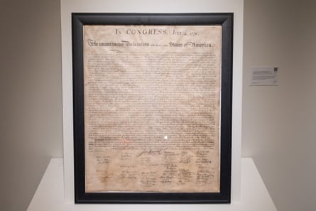 A framed copy of the Declaration of Independence.